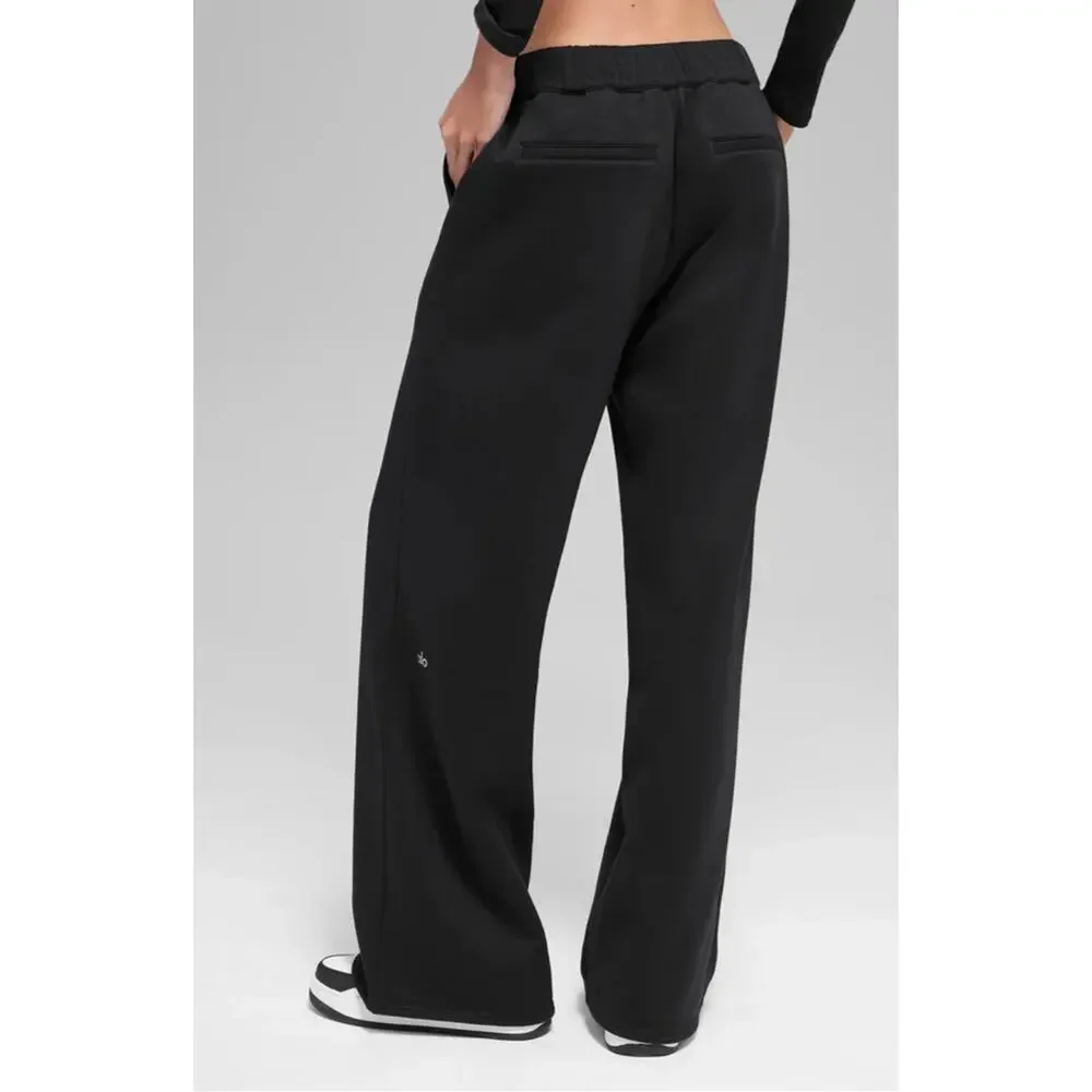 Alo High-Waist Sweatpant Trouser Wide Leg Pants Black Small